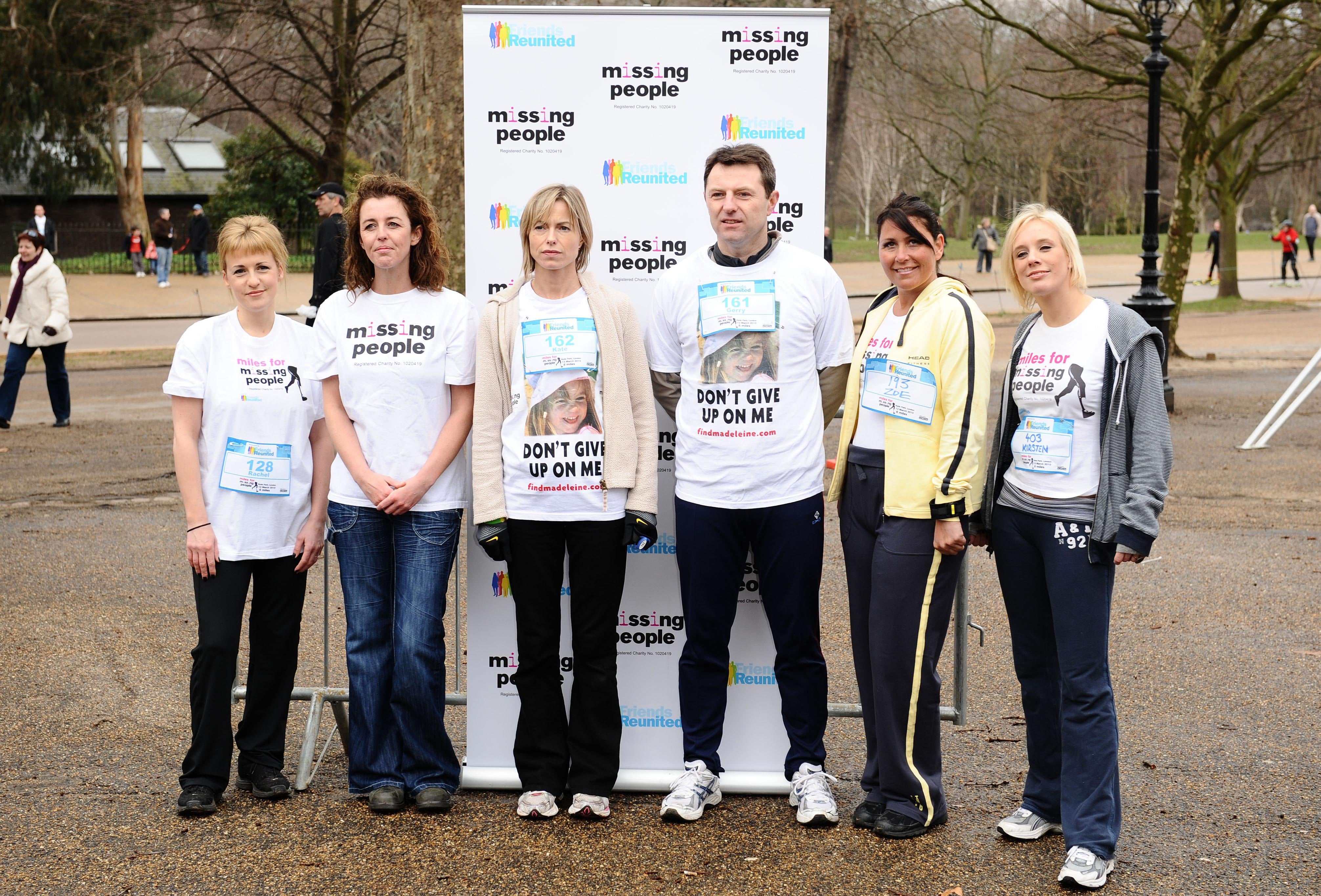 Left to right: Rachel Elias, the sister of Richey Edwards; Nicki Durbin; Kate and Gerry McCann; Zoe Tyler; and Kirsten O’Brien take part in the ‘Miles for Missing People’ 10km fun run in Hyde Park in 2010