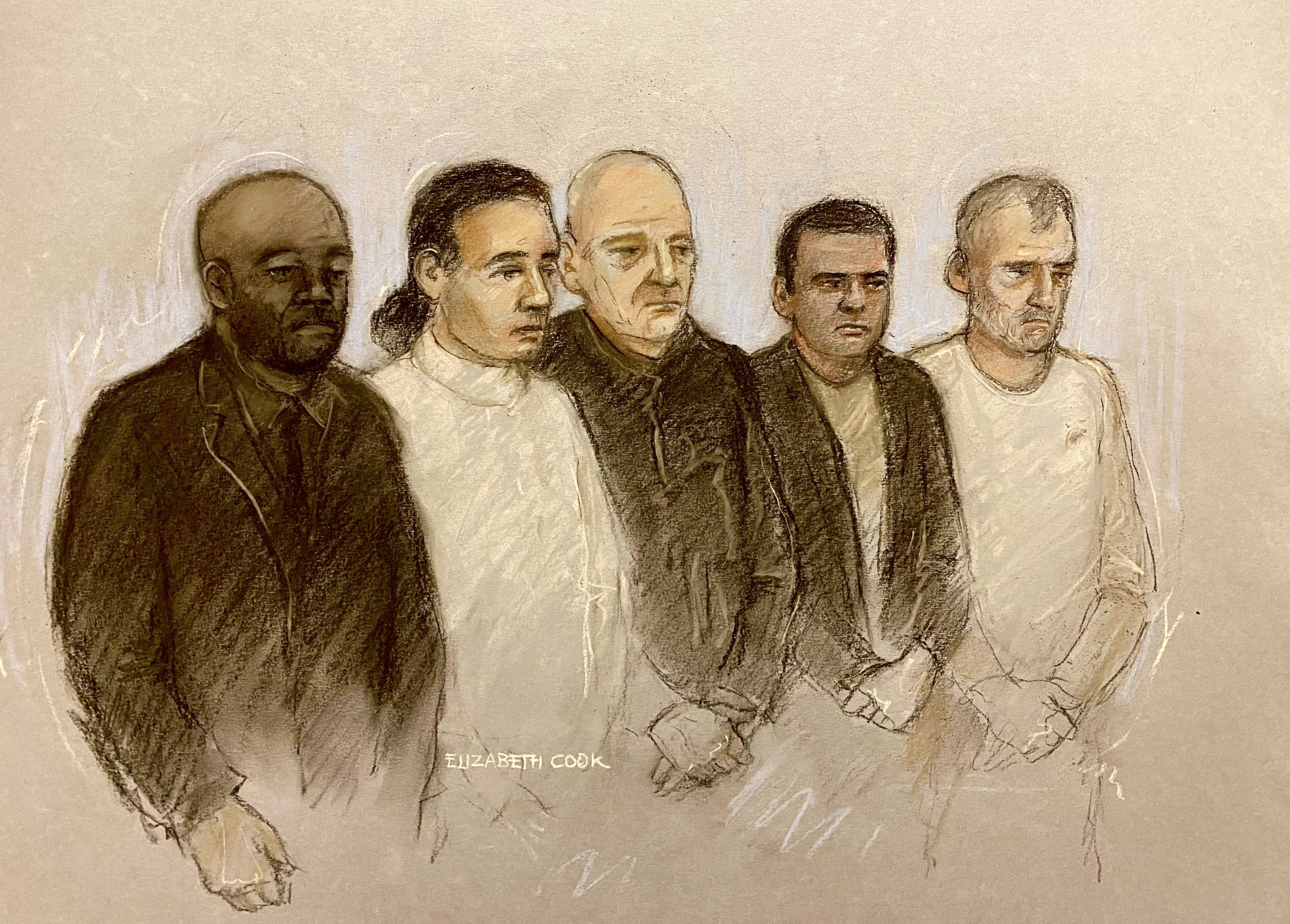 Norman Macksoni, Connor Sanderson Doyle, Richard Wilkins, Mohammed Hassan and Dean Hamilton at Swindon Magistrates' Court in December
