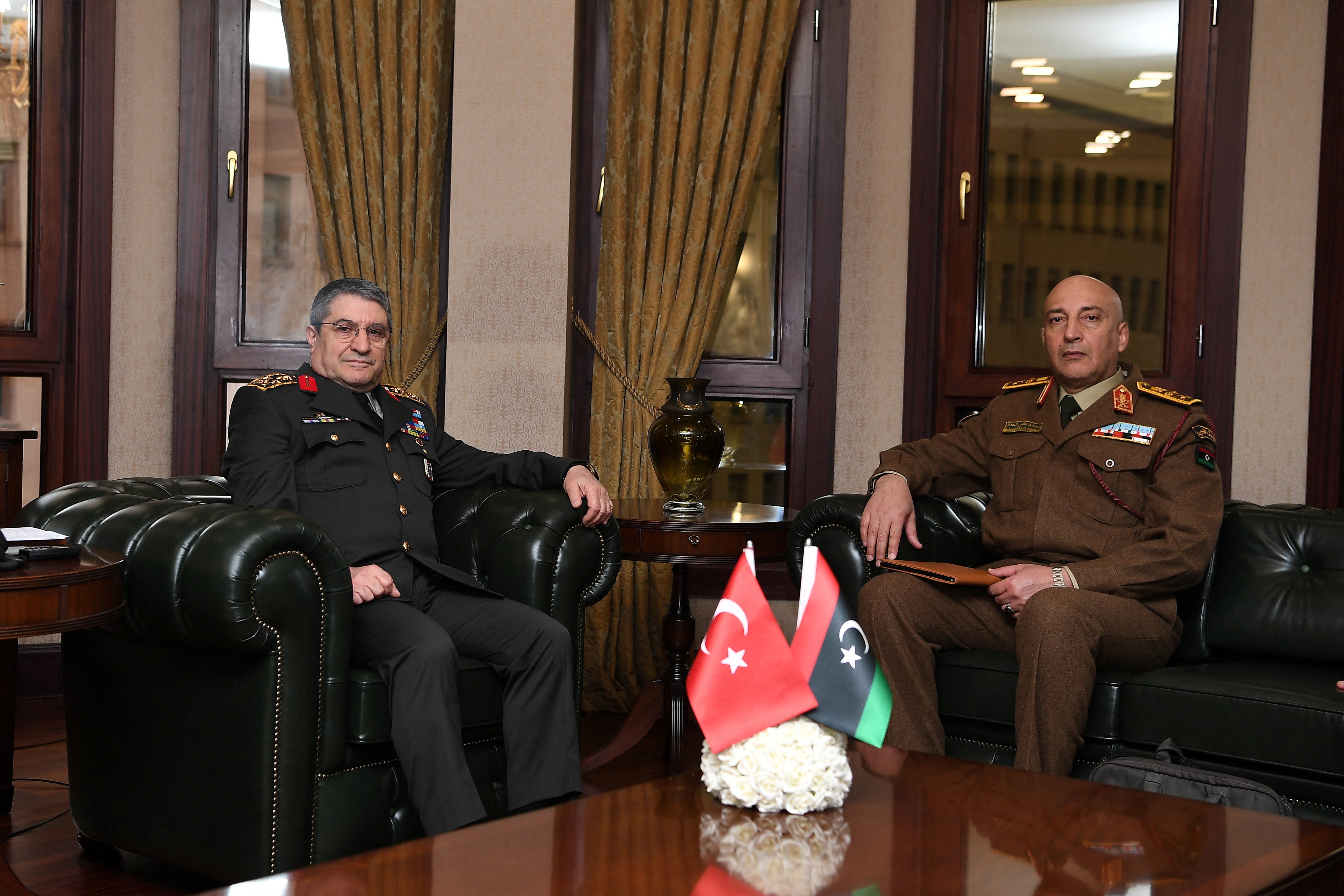 Turkish Chief of Staff Selcuk Bayraktaroglu meets with his Libyan counterpart Mohammed Ali Ahmed Al-Haddad in Ankara, Turkey, December 23, 2025. Defence Ministry/Handout via REUTERS