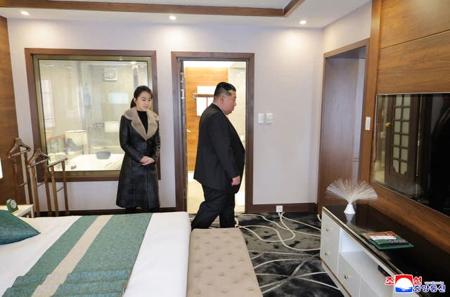 <p>Kim Jong Un and his daughter Kim Ju Ae inspect the Ikkal Hotel in the Samjiyon tourist district of Ryanggang, North Korea, on 20 December 2025</p>