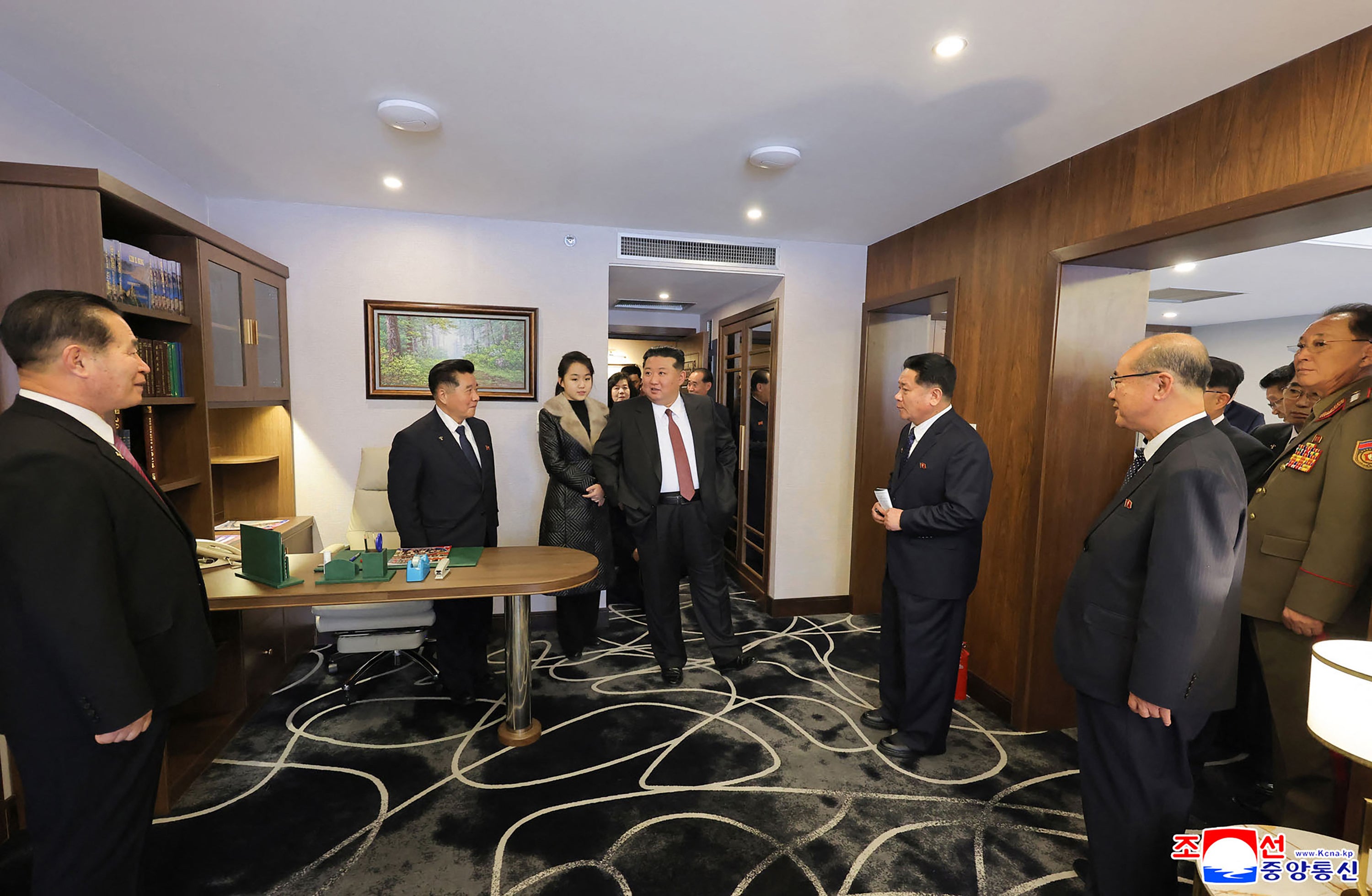 Kim Jong Un and his daughter inspecting the Ikkal Hotel in the Samjiyon tourist district