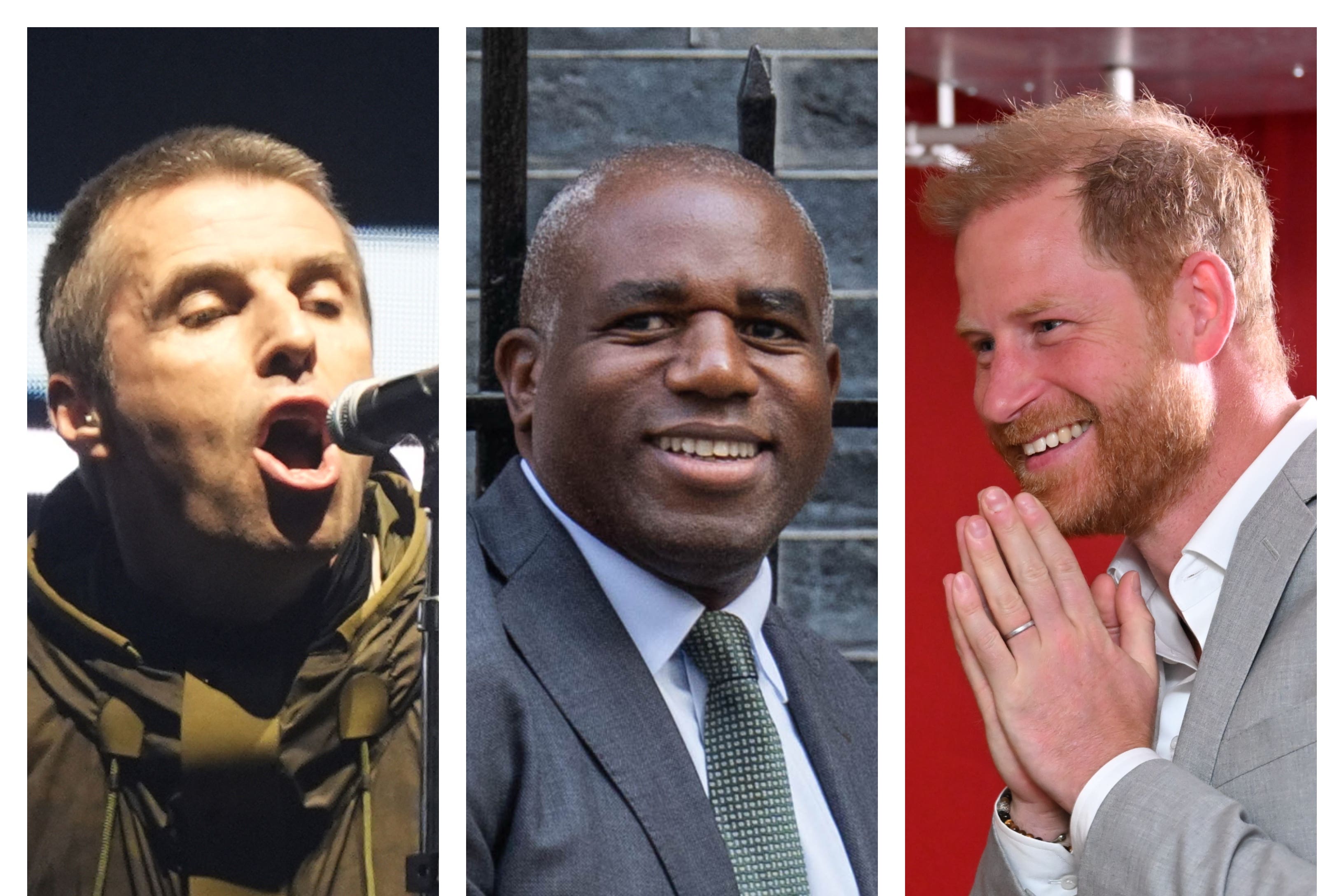 Liam Gallagher, David Lammy and the Duke of Sussex all made headlines in 2025 (PA)