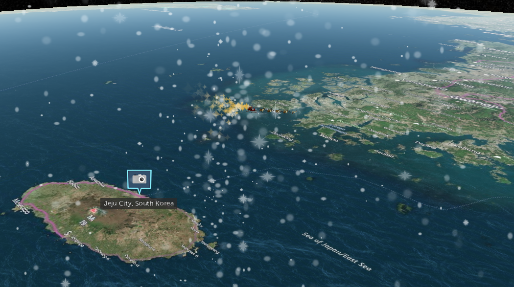 Santa passes over Jeju City in South Korea's Jeju province
