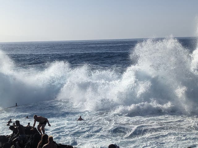 <p>A natural pool in Los Gigantes, Tenerife, being hit by large waves on December 7</p>