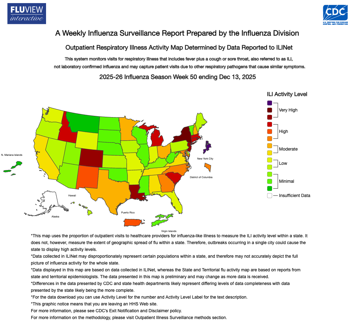 A new variant of flu has caused a surge in cases across America. States colored in red are particularly affected by the spread