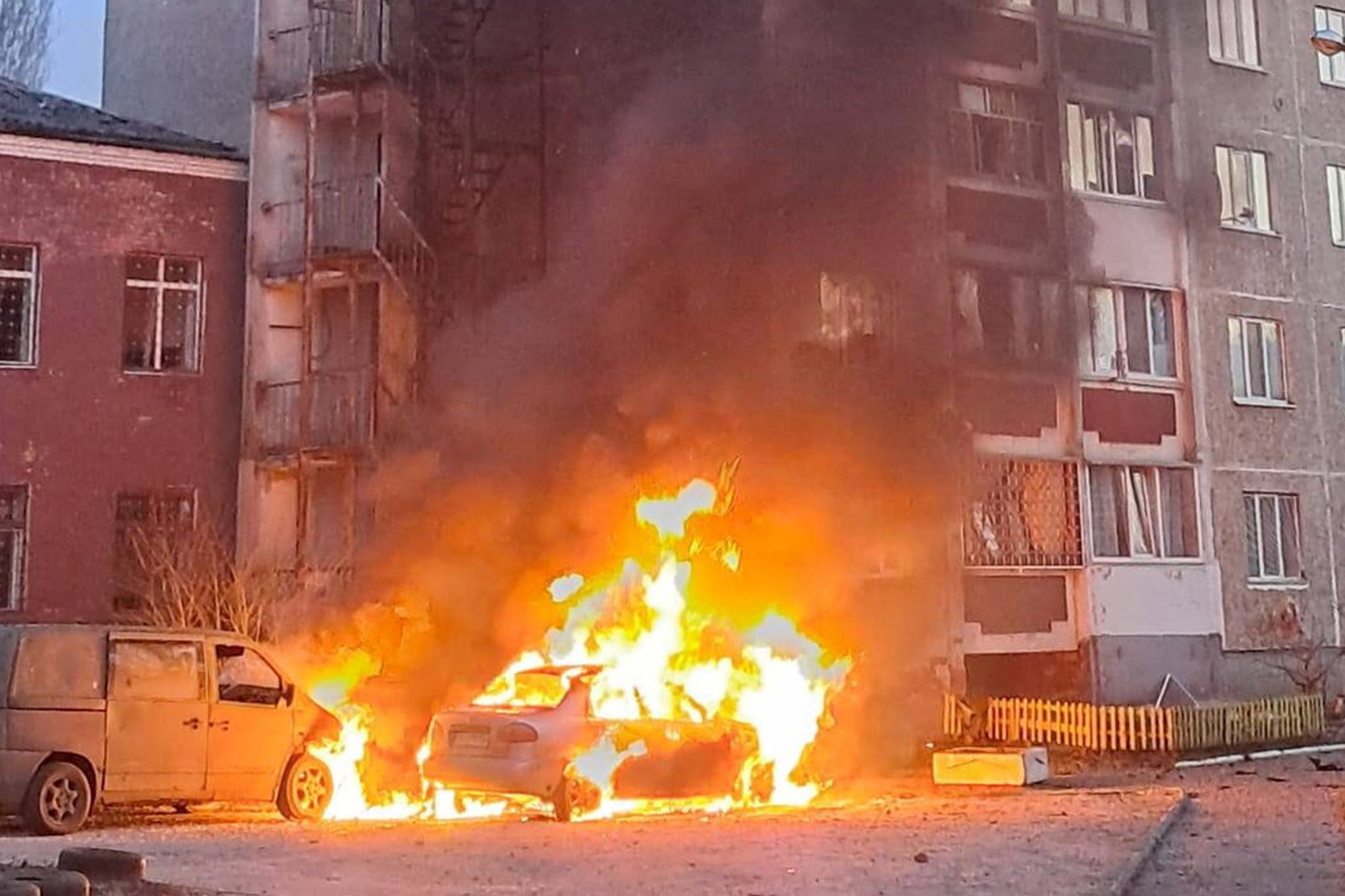 The site of an apartment building damaged during a Russian drone strike