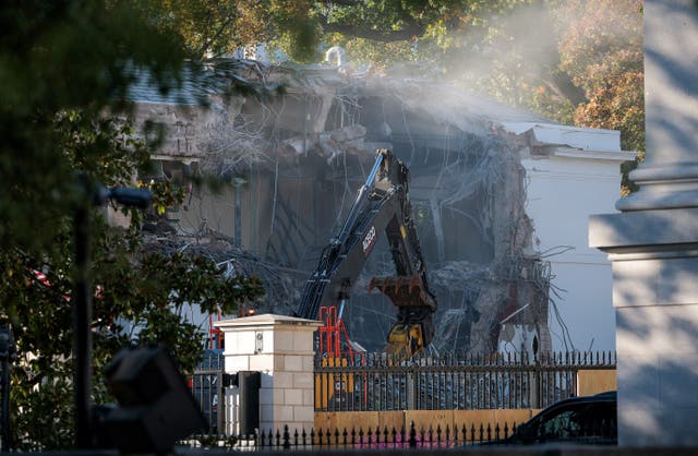 <p>The facade of the East Wing of the White House is demolished by work crews on October 20, 2025 in Washington, DC. </p>