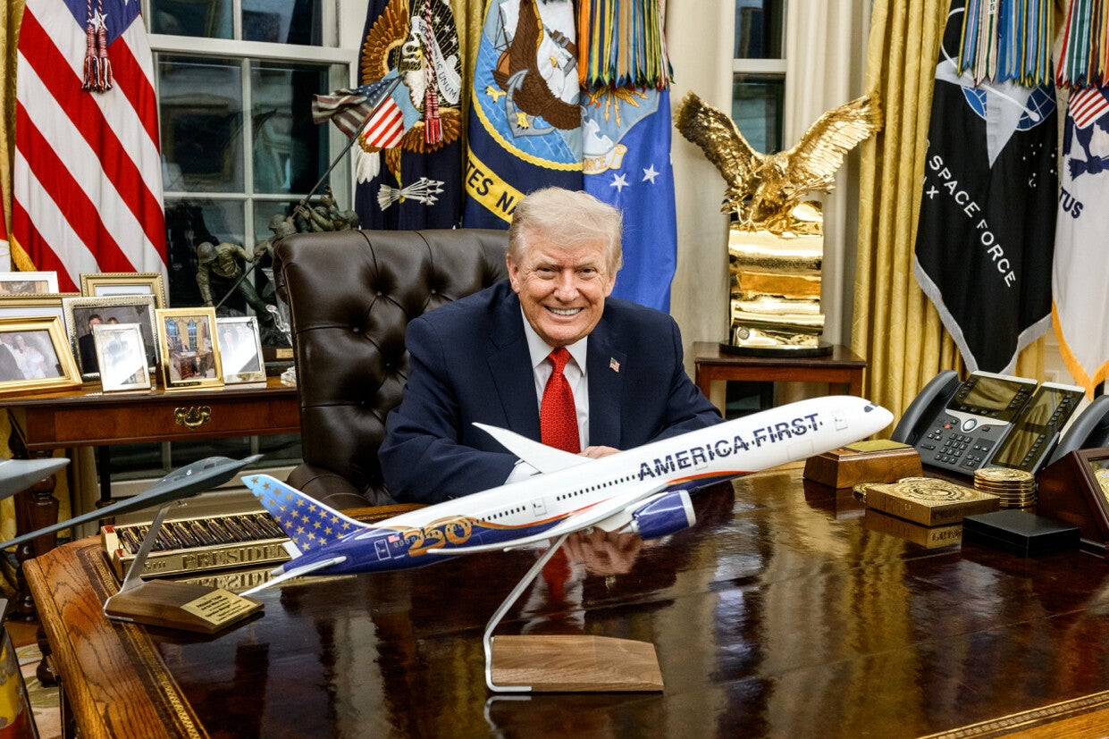 <p>President Donald Trump showed off a model ‘America First 250’ plane in a flurry of Truth Social posts he fired off the day after Christmas</p>