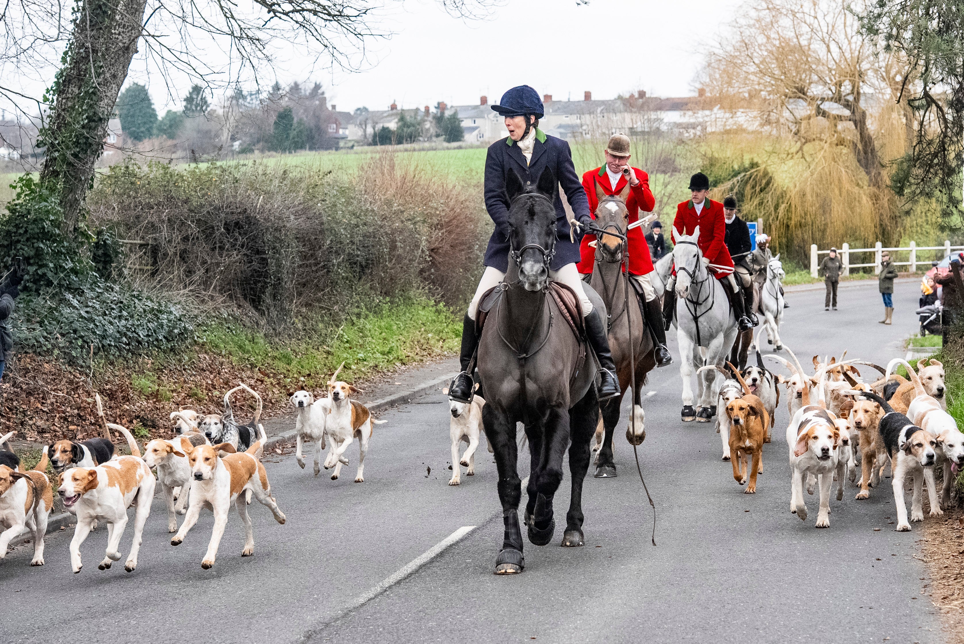 Riders and hounds during the Tedworth Hunt's Boxing Day meet in Pewsey, Wiltshire