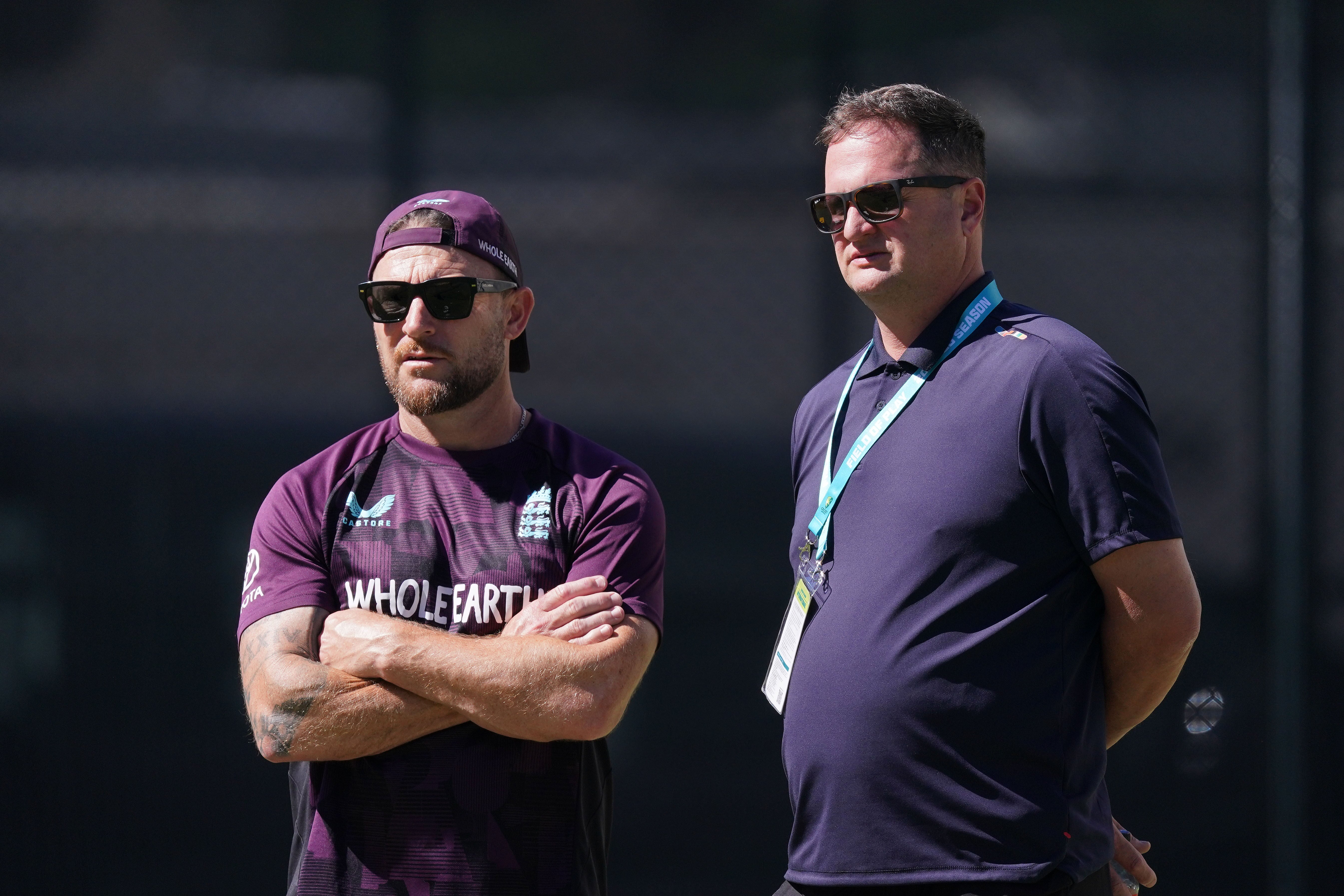 Brendon McCullum (left) and Rob Key (right) watching England at practice