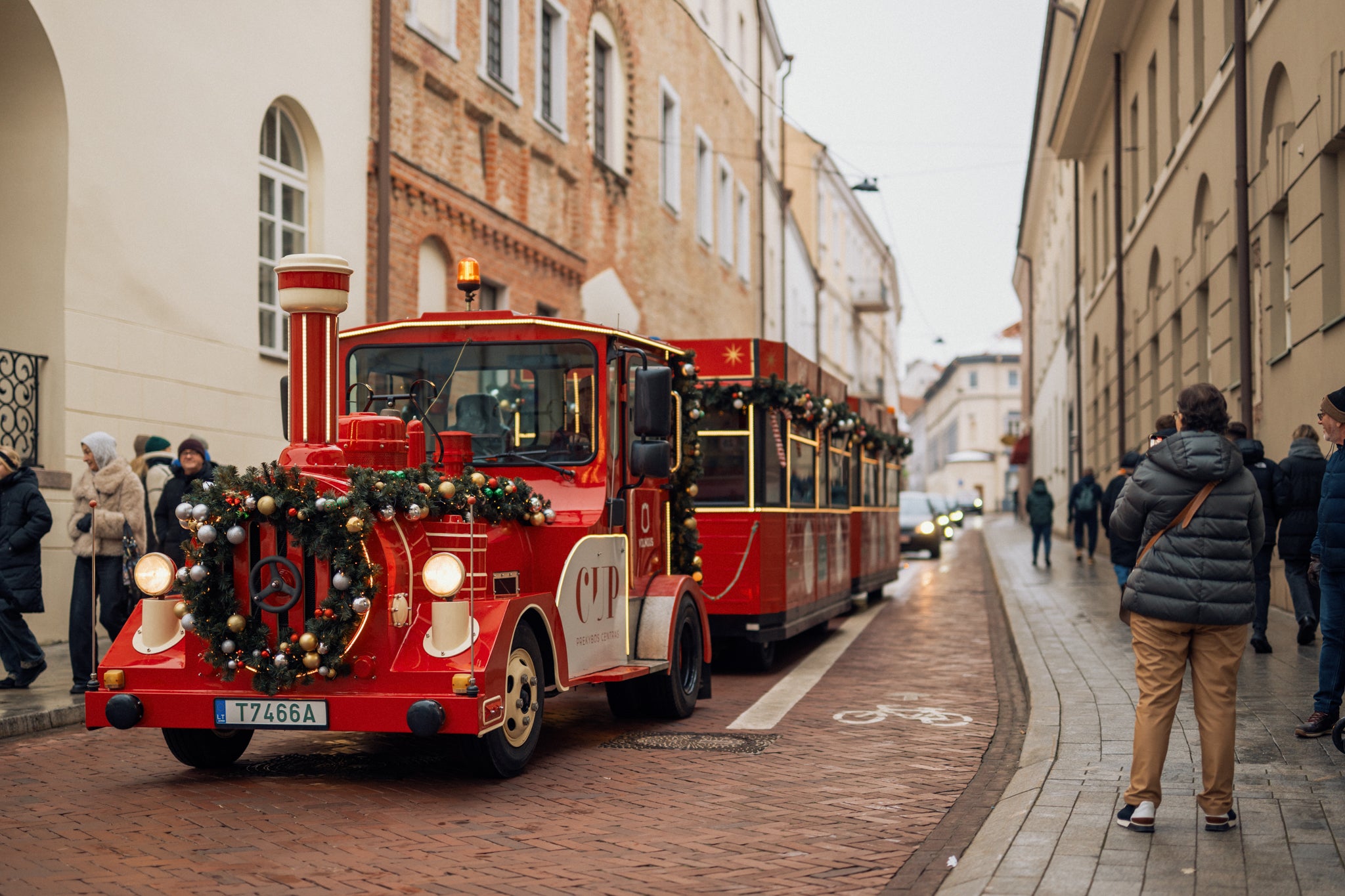A Christmas train along the streets of Vilnius