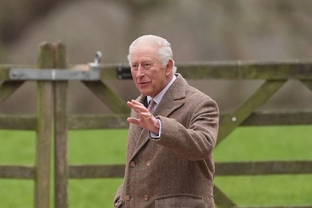 The King waved to well-wishers outside the St Mary Magdalene church in Sandringham, Norfolk (Joe Giddens/PA)