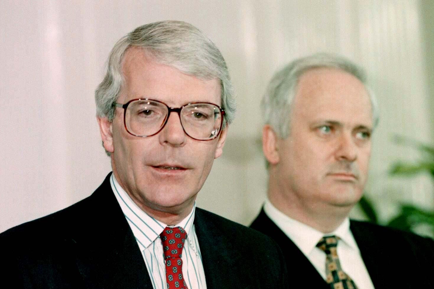 British Prime Minister John Major (left) and the Republic of Ireland’s Prime Minister John Bruton during a news conference at Castle Building, Stormont today (Monday).
