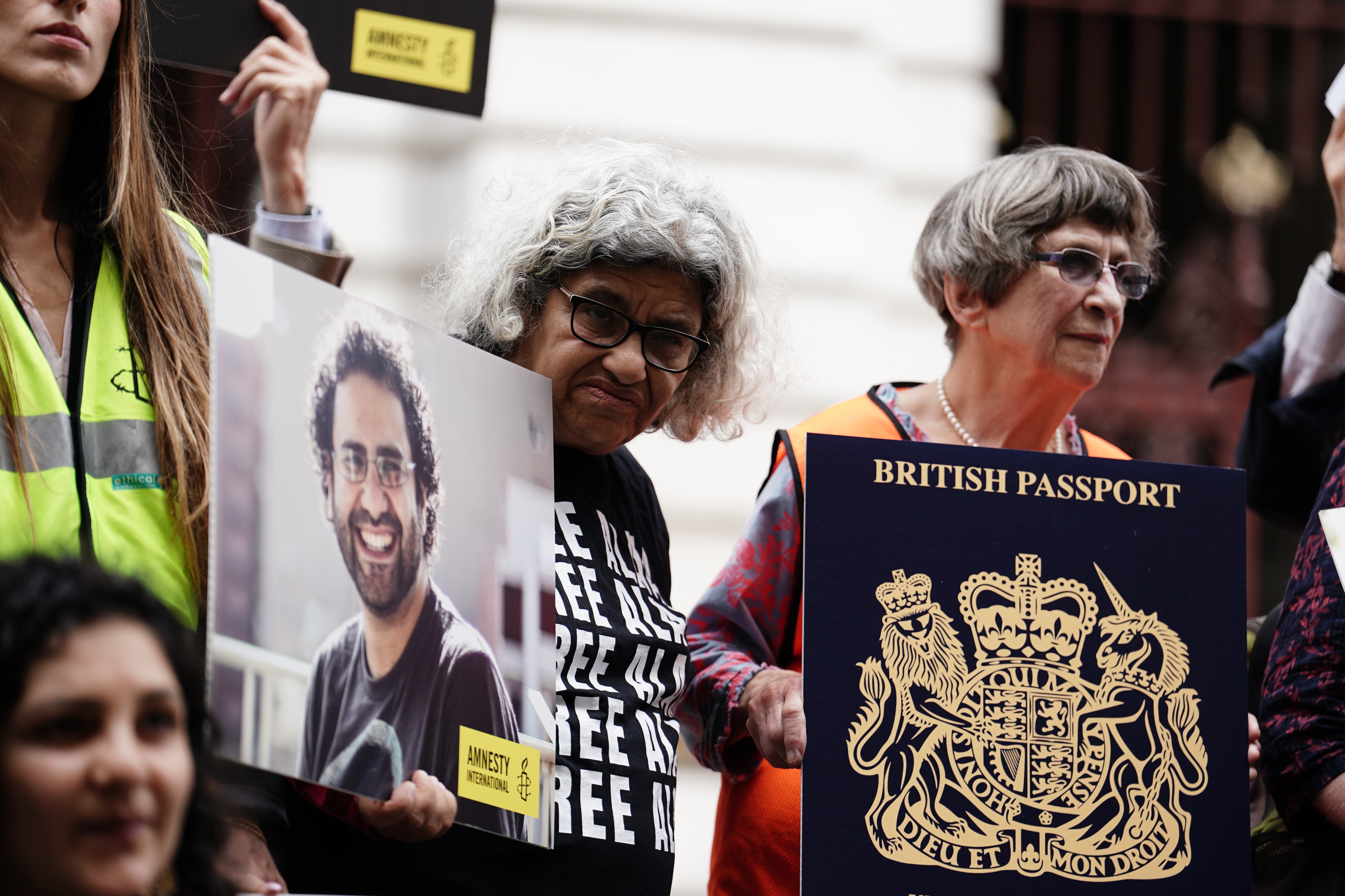 Laila Soueif (centre), the mother of British-Egyptian writer Alaa Abd el-Fattah (Jordan Pettitt/PA)