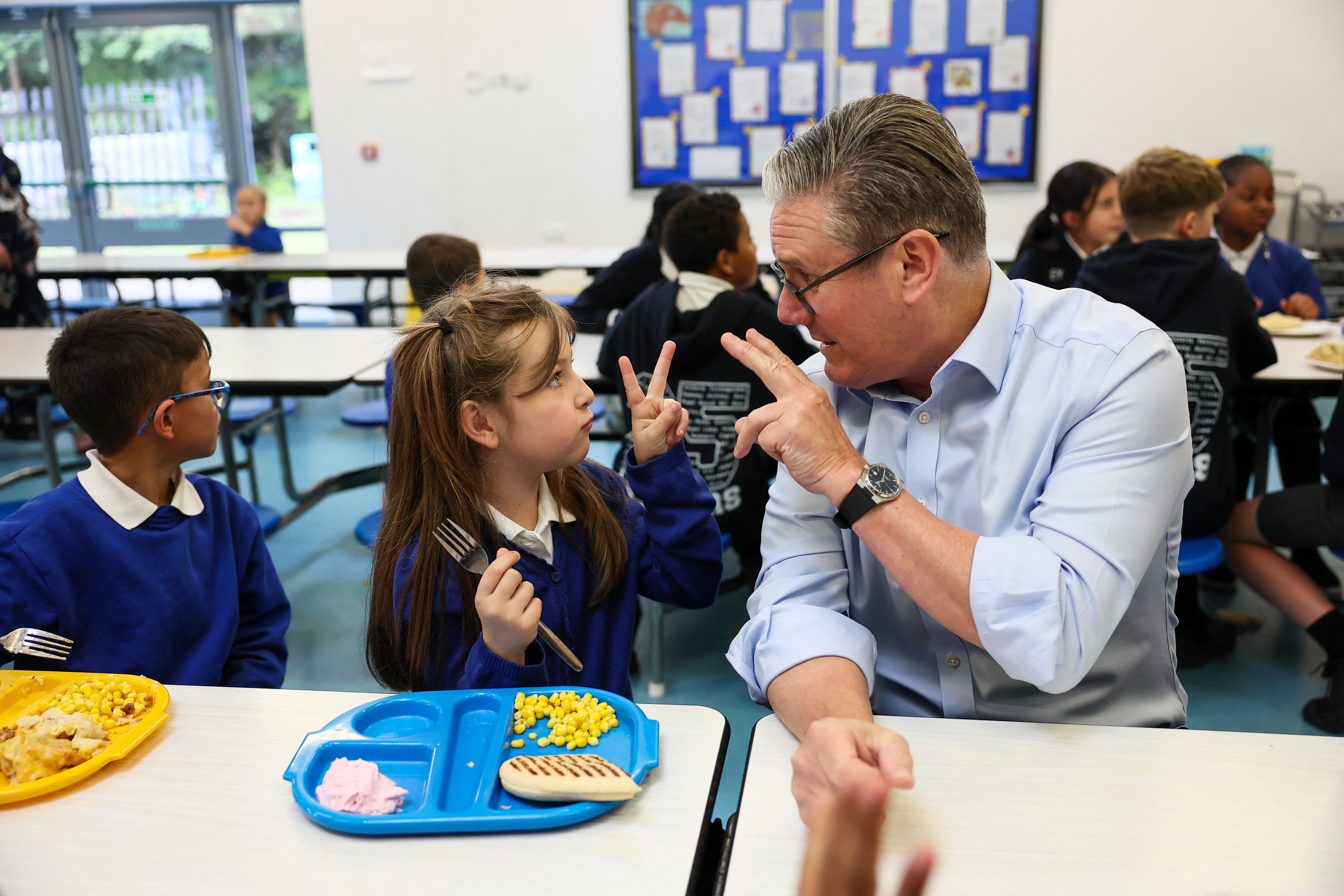 Sir Keir Starmer during a visit to a school in Essex following the government’s announcement that over half a million more children will get free school meals