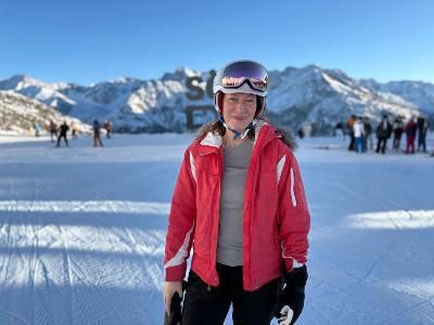 Josie Clarke at the top of the Giggijoch gondola
