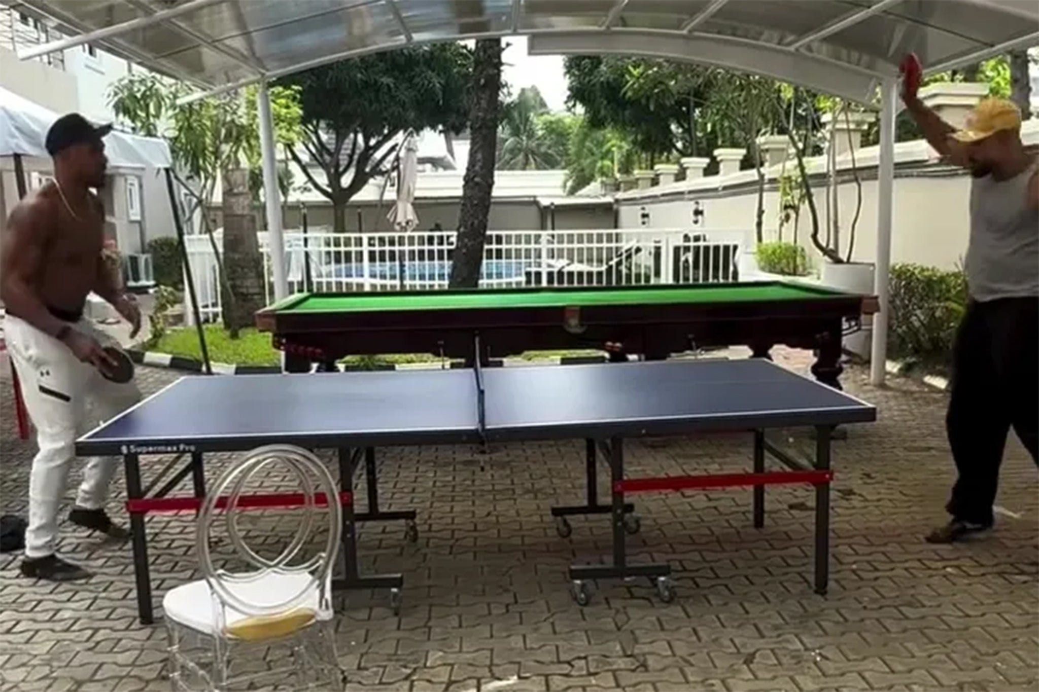 <p>Anthony Joshua playing table tennis hours before his serious car crash</p>