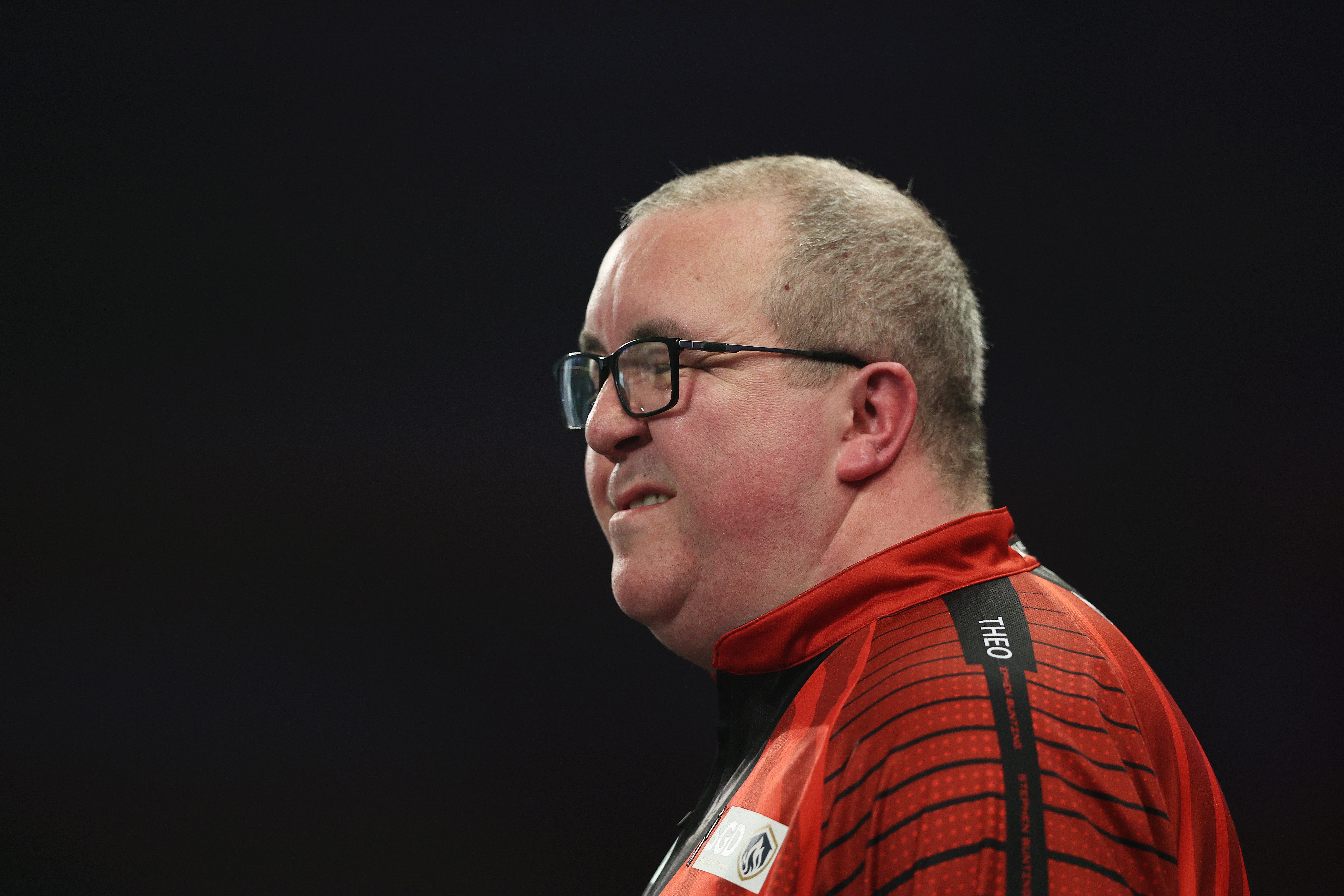 <p>Stephen Bunting during his defeat to James Hurrell at Ally Pally</p>