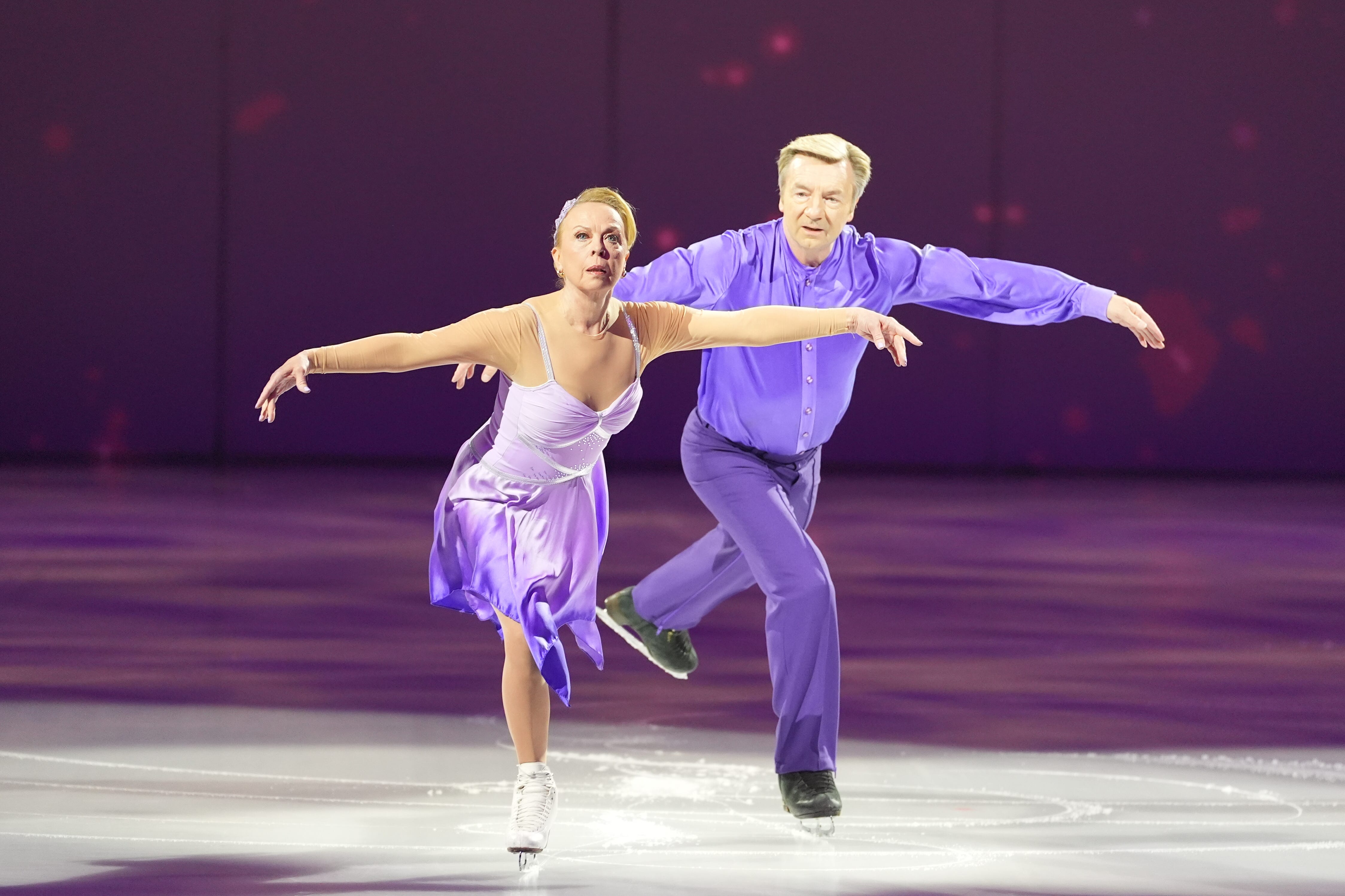 Jayne Torvill and Christopher Dean skate together ahead of their farewell UK tour (Ian West/PA).