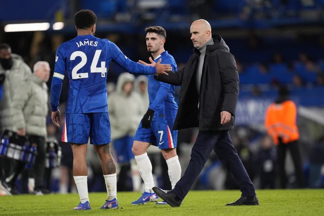 <p>Enzo Maresca (right) came under fire from the Chelsea supporters</p>