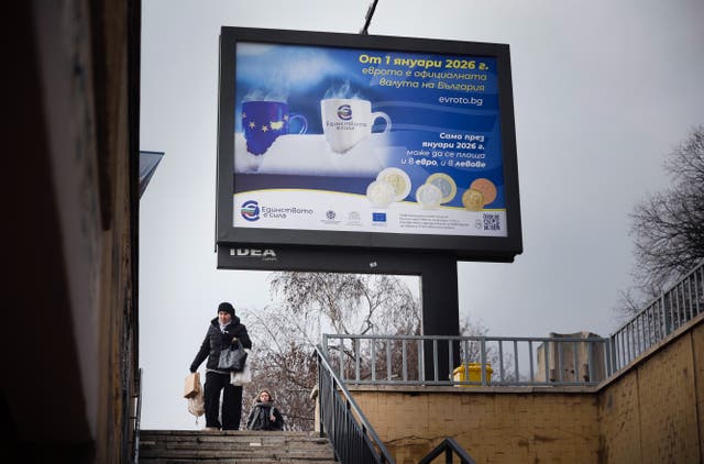<p>A billboard displaying an Eurozone information campaign in Sofia</p>