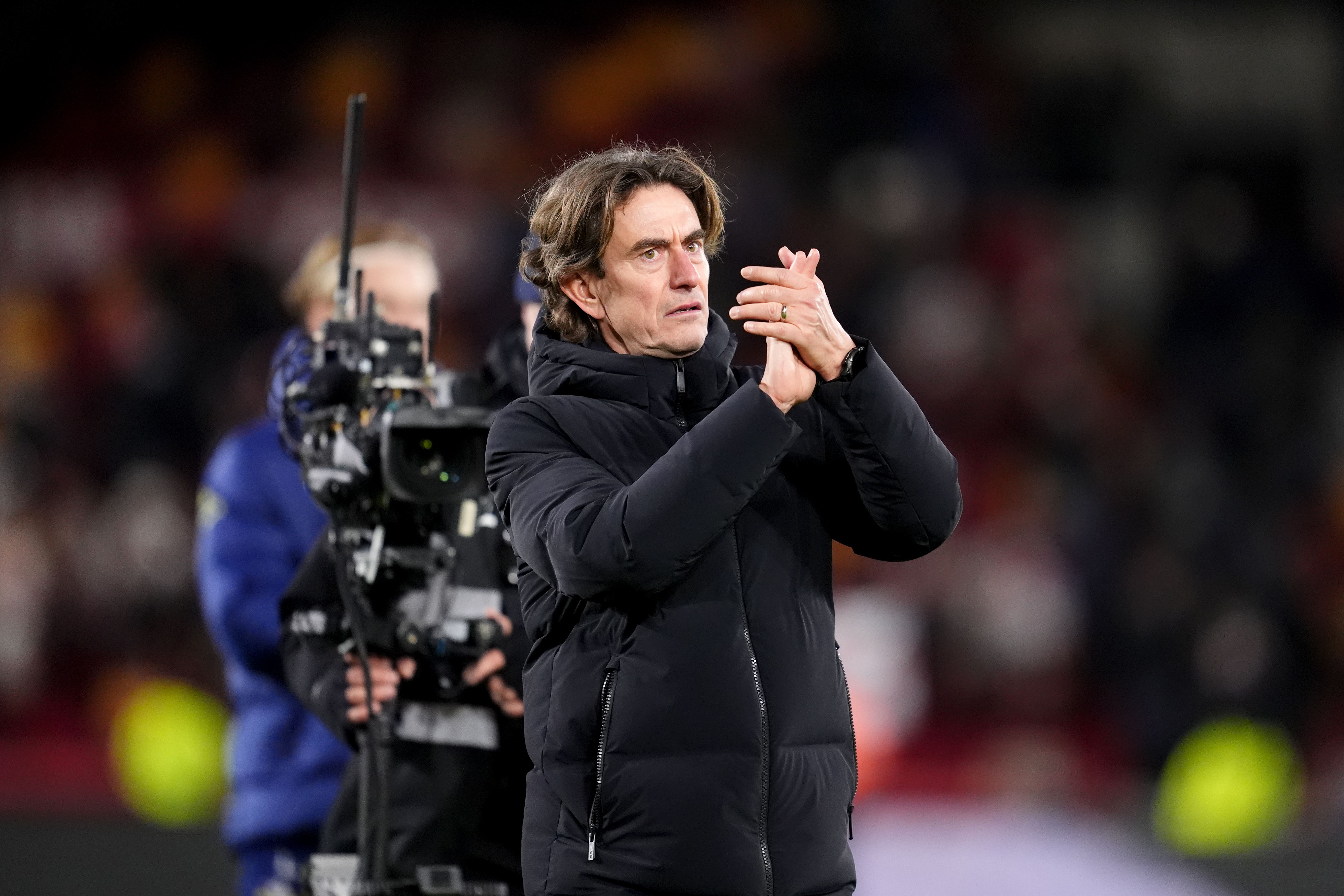 Tottenham manager Thomas Frank applauds the fans (Adam Davy/PA)