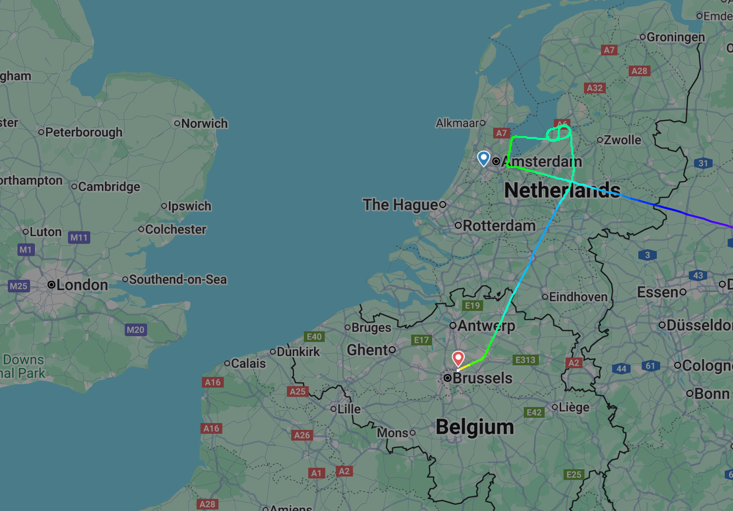  Flight plan of KLM flight KL856 from Seoul on 2 January, which diverted from Amsterdam to Brussels
