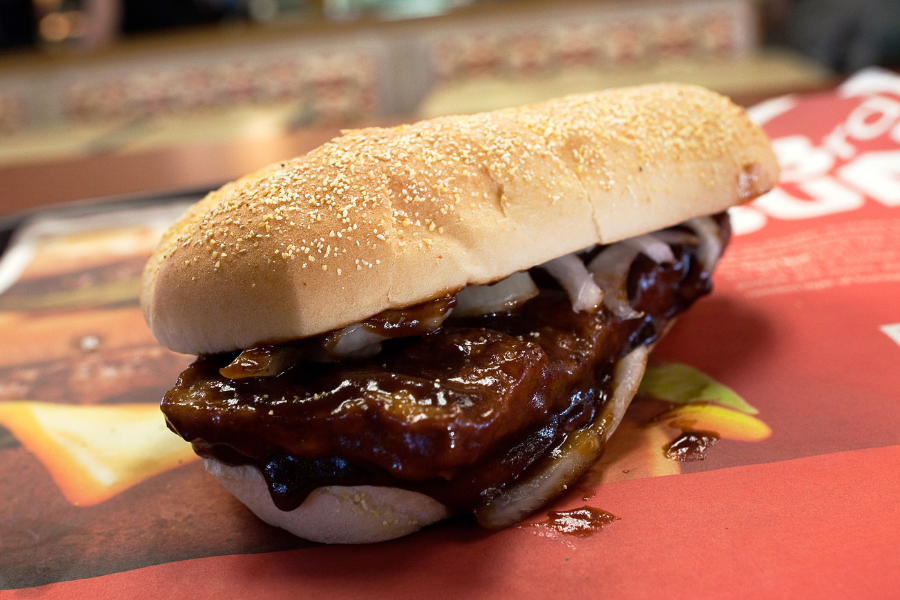The complaint states the McRib is made from restructured pork using various cuts, none of which are actual rib meat