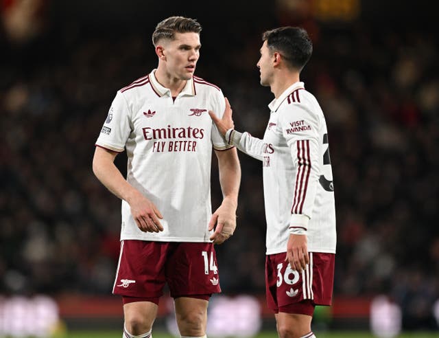 <p>Viktor Gyokeres and Martin Zubimendi of Arsenal during the Premier League match against Bournemouth</p>