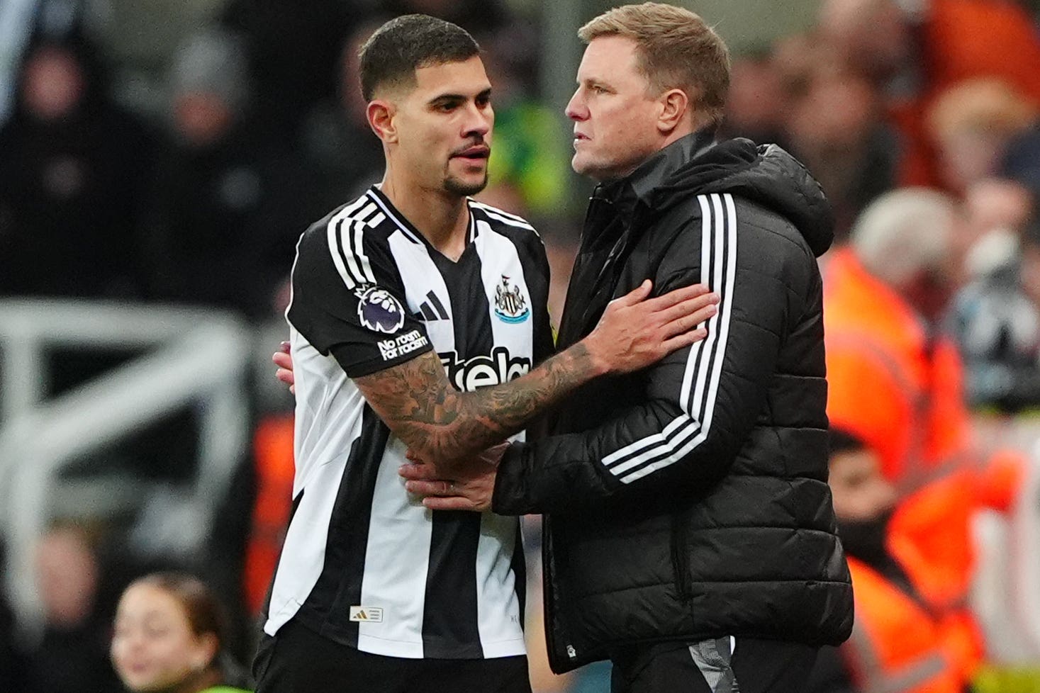 Newcastle manager Eddie Howe (right) appreciates ‘special’ skipper Bruno Guimaraes (Mike Egerton/PA)