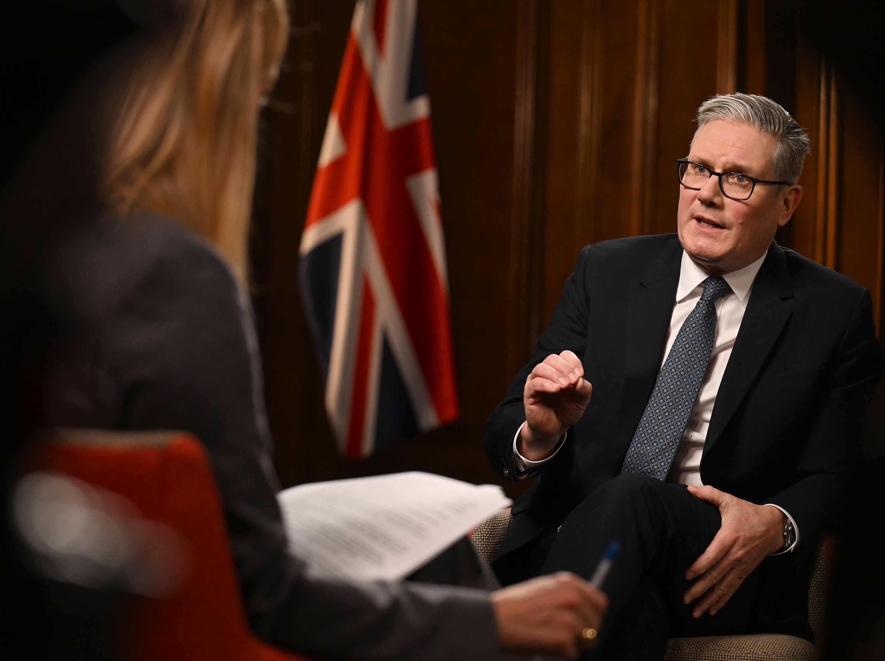Prime Minister Sir Keir Starmer being interviewed by Laura Kuenssberg for the BBC1 current affairs programme, Sunday with Laura Kuenssberg