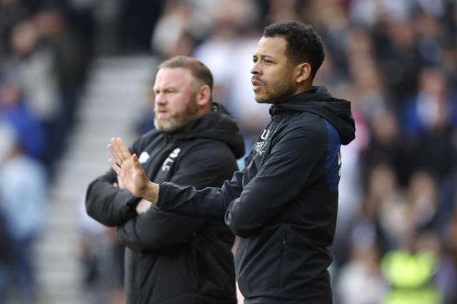 <p>Liam Rosenior, right, worked under Wayne Rooney at Derby</p>