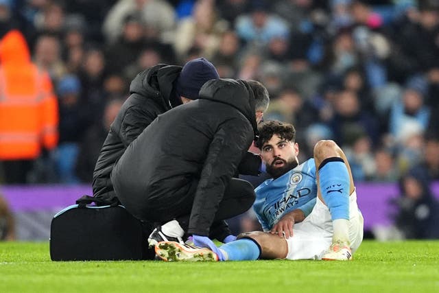 Josko Gvardiol looks set for a spell on the Manchester City sidelines (Martin Rickett/PA)