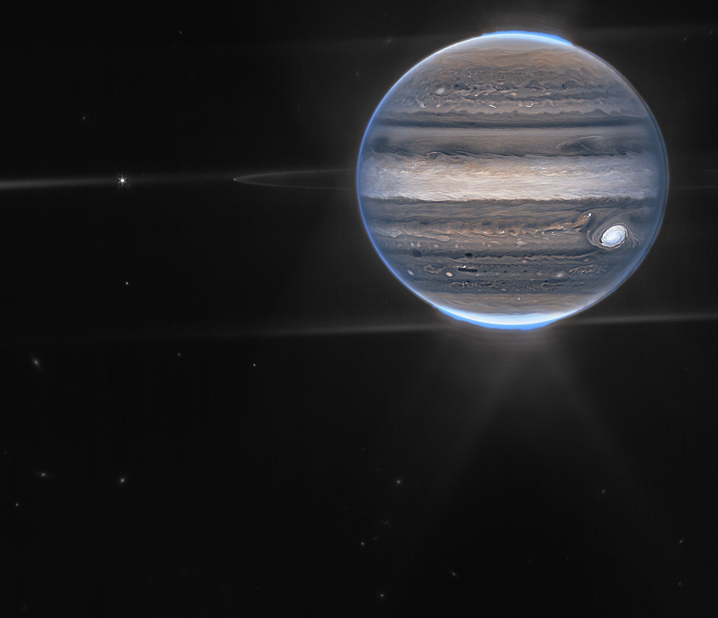 <p>Our local gas giant, Jupiter, as seen in infrared light by the Janes Webb Space Telescope</p>