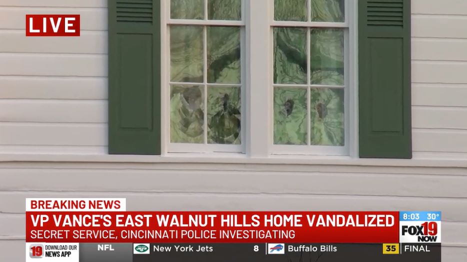 Authorities said four windows were broken at the vice president’s home (pictured)