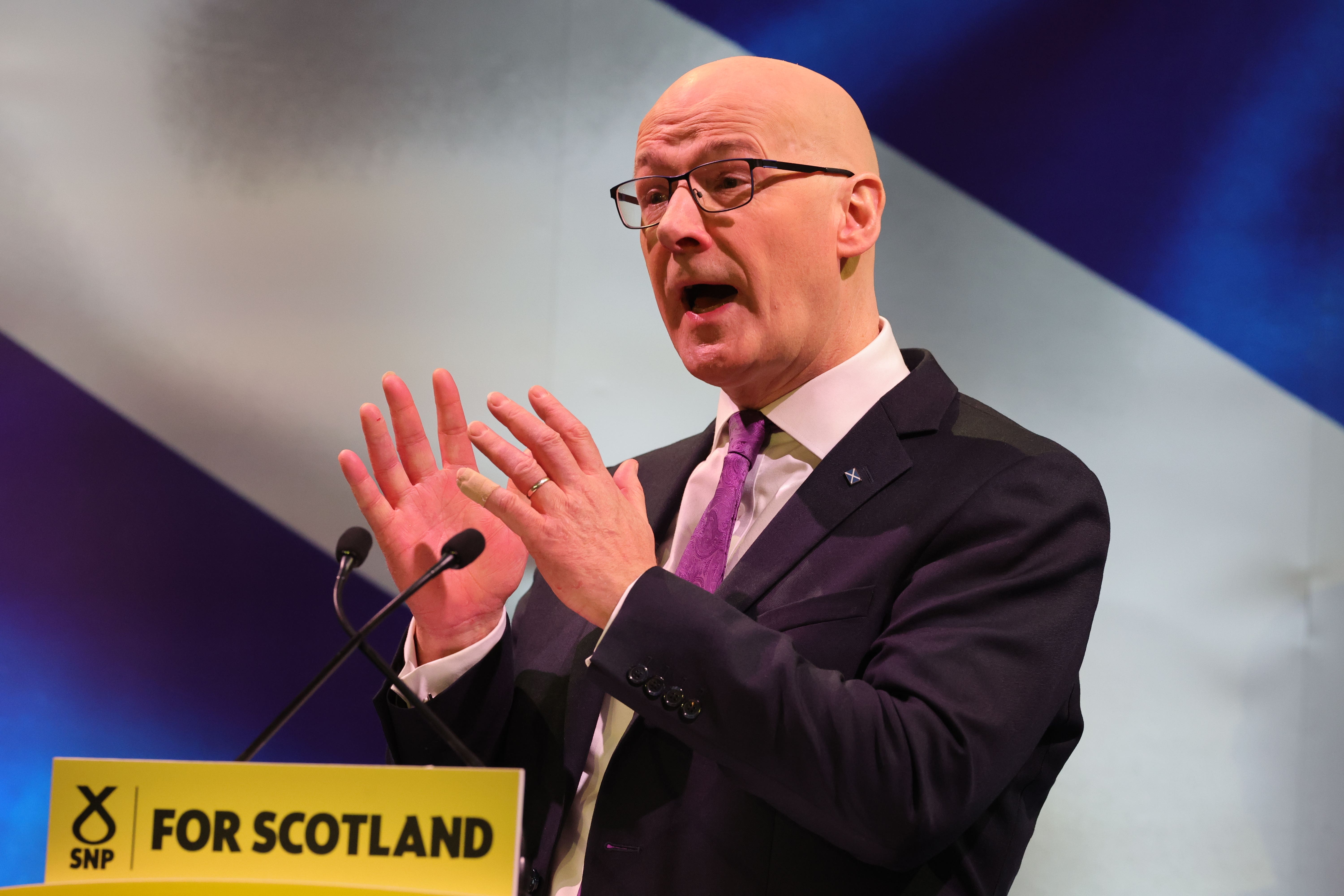 John Swinney spoke to SNP members on Monday (Steve Welsh/PA)