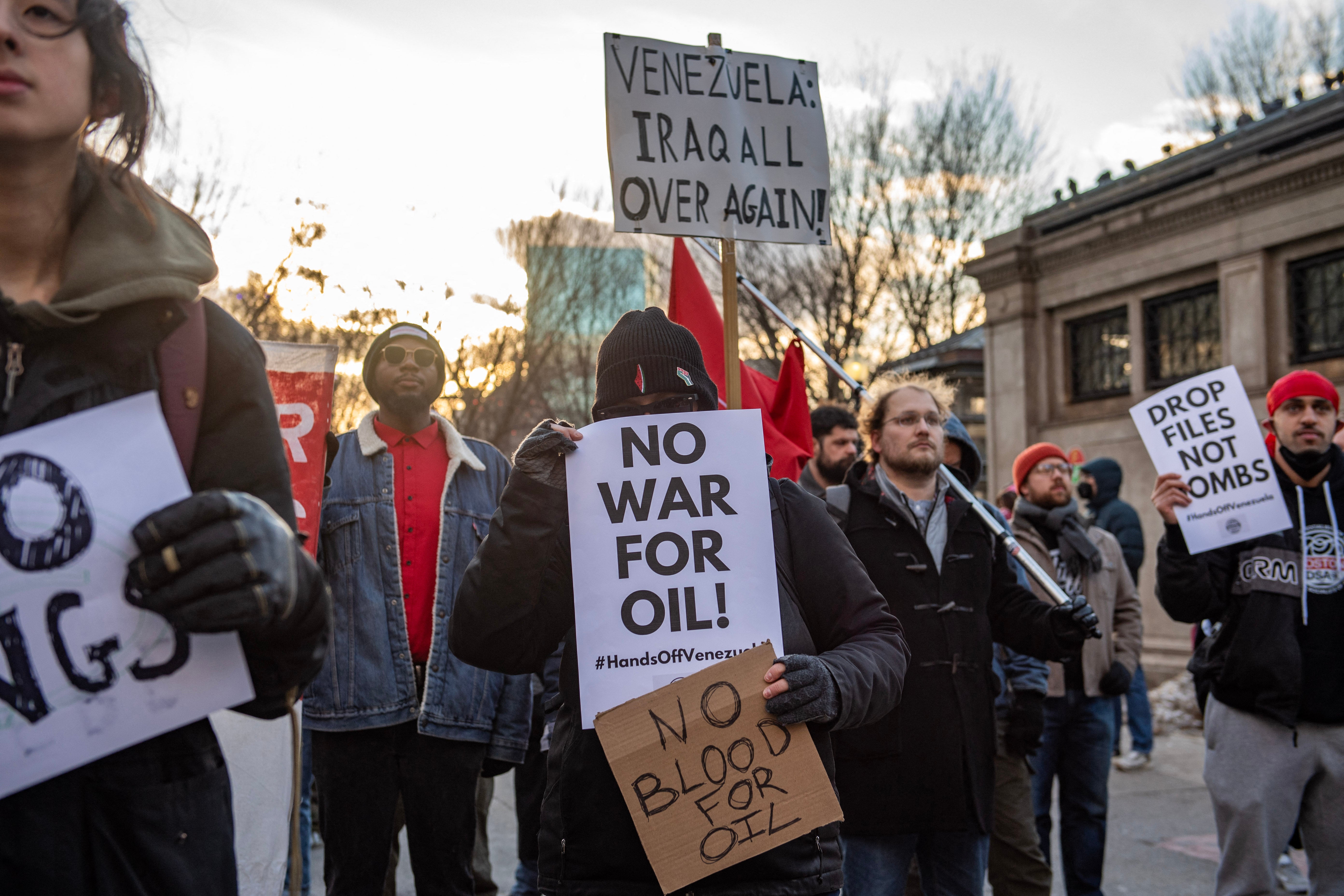 <p>People demonstrate against US military action in Venezuela in Boston Common on January 3. 2026 in Boston, Massachusetts</p>