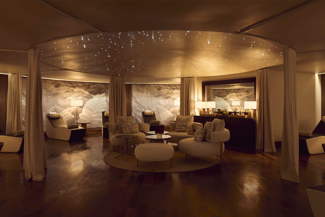 The subterranean spa features a 25-meter heated mosaic pool