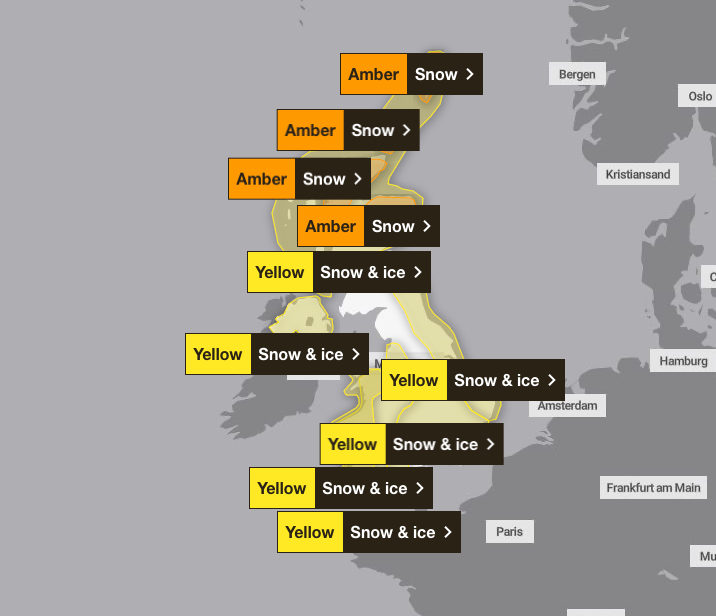 The UK was covered with weather warnings this morning