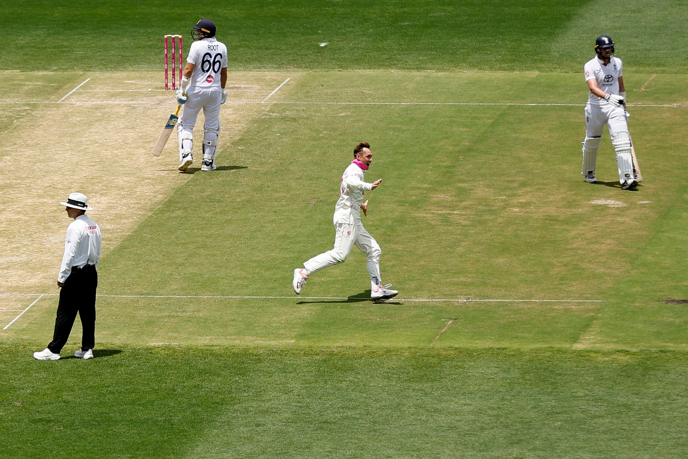 Australia’s Marnus Labuschagne celebrates the key dismissal of Jamie Smith on day two