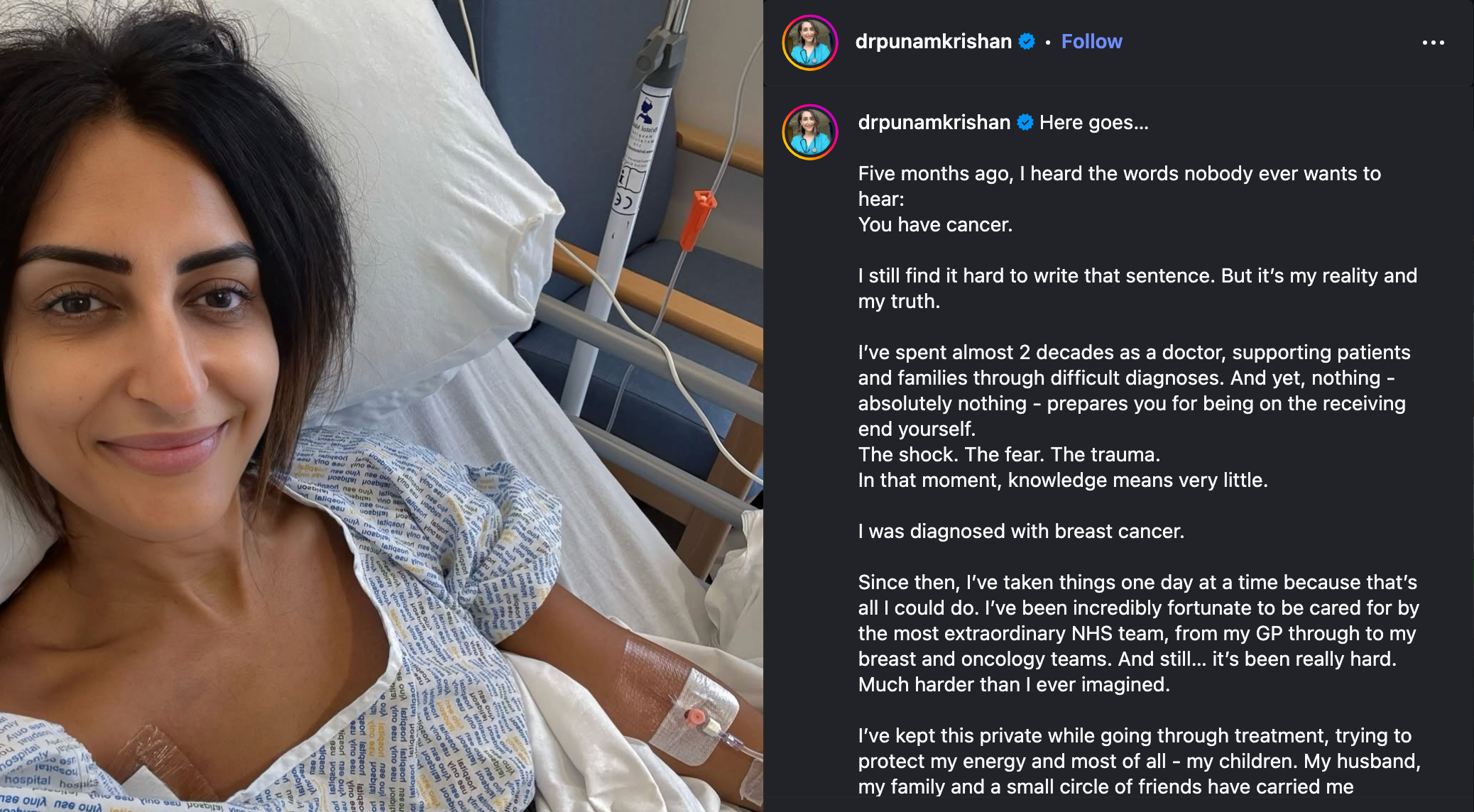 Dr Punam Krishan shared her breast cancer diagnosis with her followers on social media