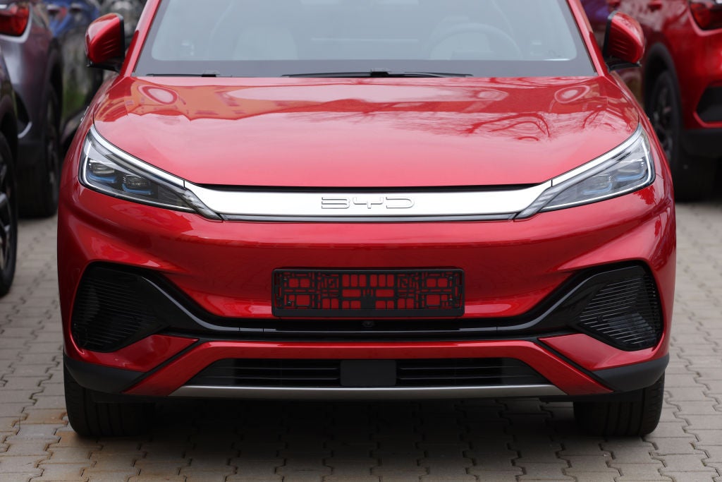 <p>A BYD electric car at a BYD dealership on 5 April, 2024 in Berlin, Germany</p>