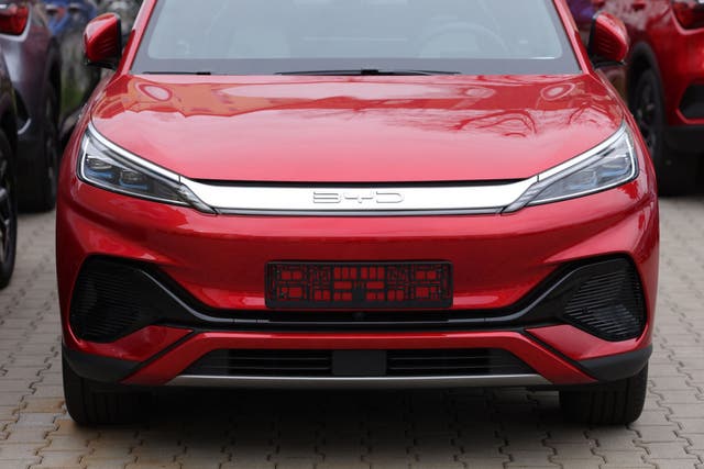 <p>A BYD electric car at a BYD dealership on 5 April, 2024 in Berlin, Germany</p>