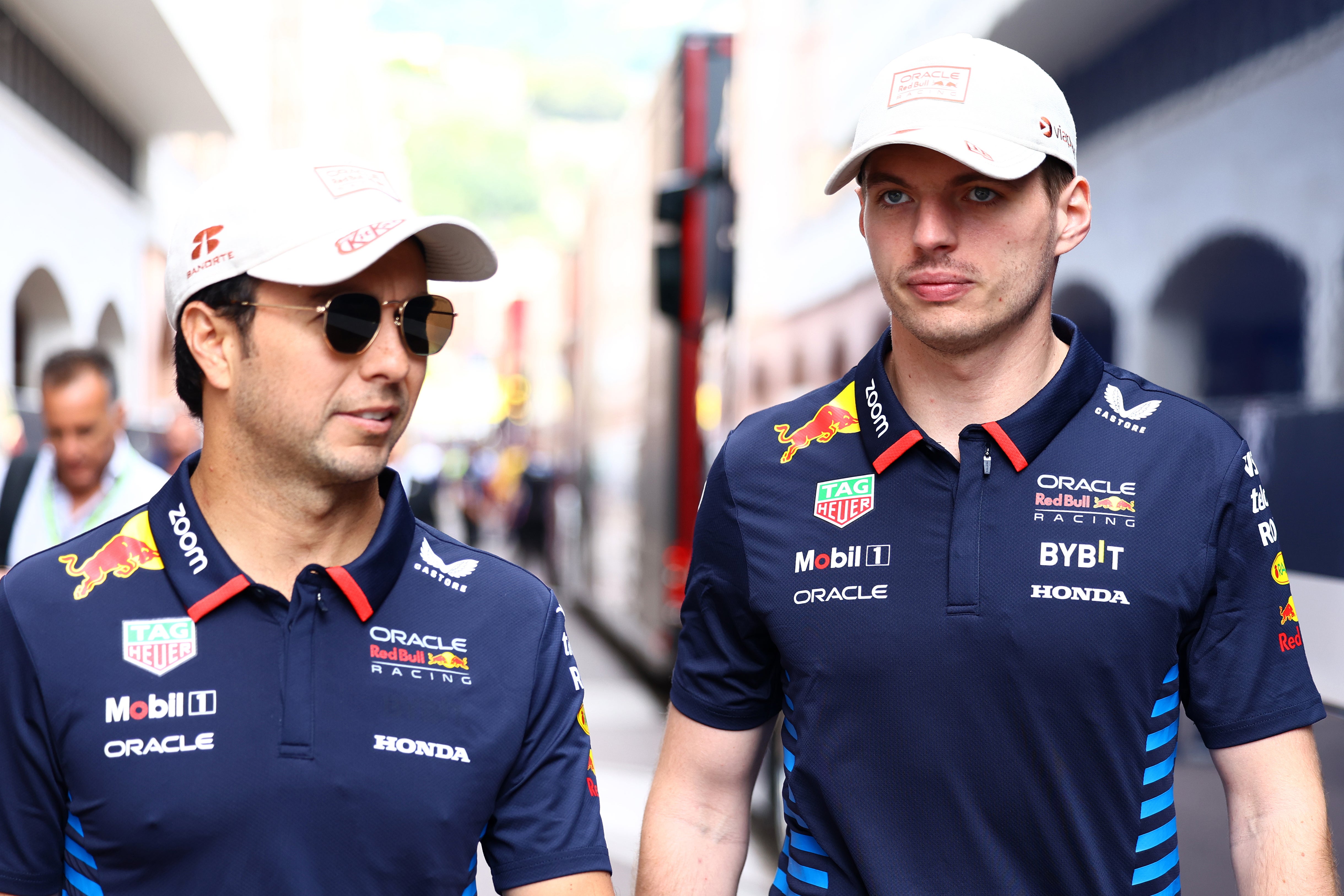 <p>Red Bull’s Sergio Perez of Mexico and Max Verstappen of the Netherlands at Monaco. (Photo by Mark Thompson/Getty Images)</p>