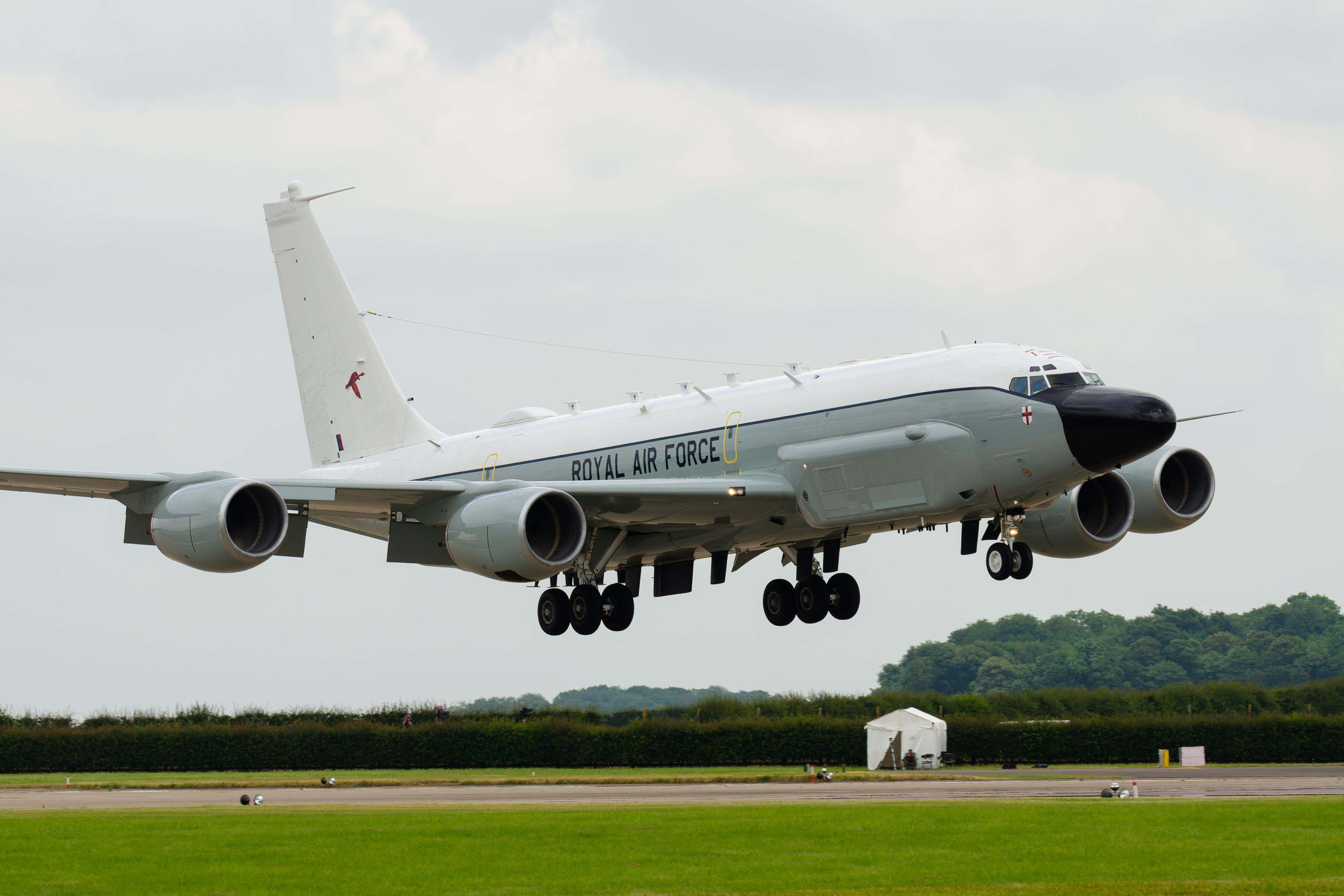 An RAF RC-135W Rivet Joint surveillance plane can be seen to have flown over the same area of the Atlantic on flight tracking platforms (Alamy/PA)