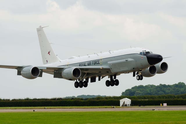 An RAF RC-135W Rivet Joint surveillance plane can be seen to have flown over the same area of the Atlantic on flight tracking platforms (Alamy/PA)