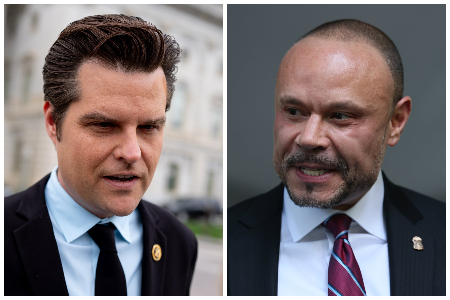 <p>Bongino (right) accused Gaetz (left) of using nepotism and attending 'shady' parties to win his former seat in Congress</p>