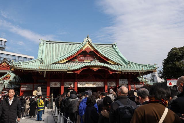 <p>People wait in line for prayers during a traditional Hatsumode ceremony at Kanda Myojin Shrine on 5 January 2026 in Tokyo, Japan</p>