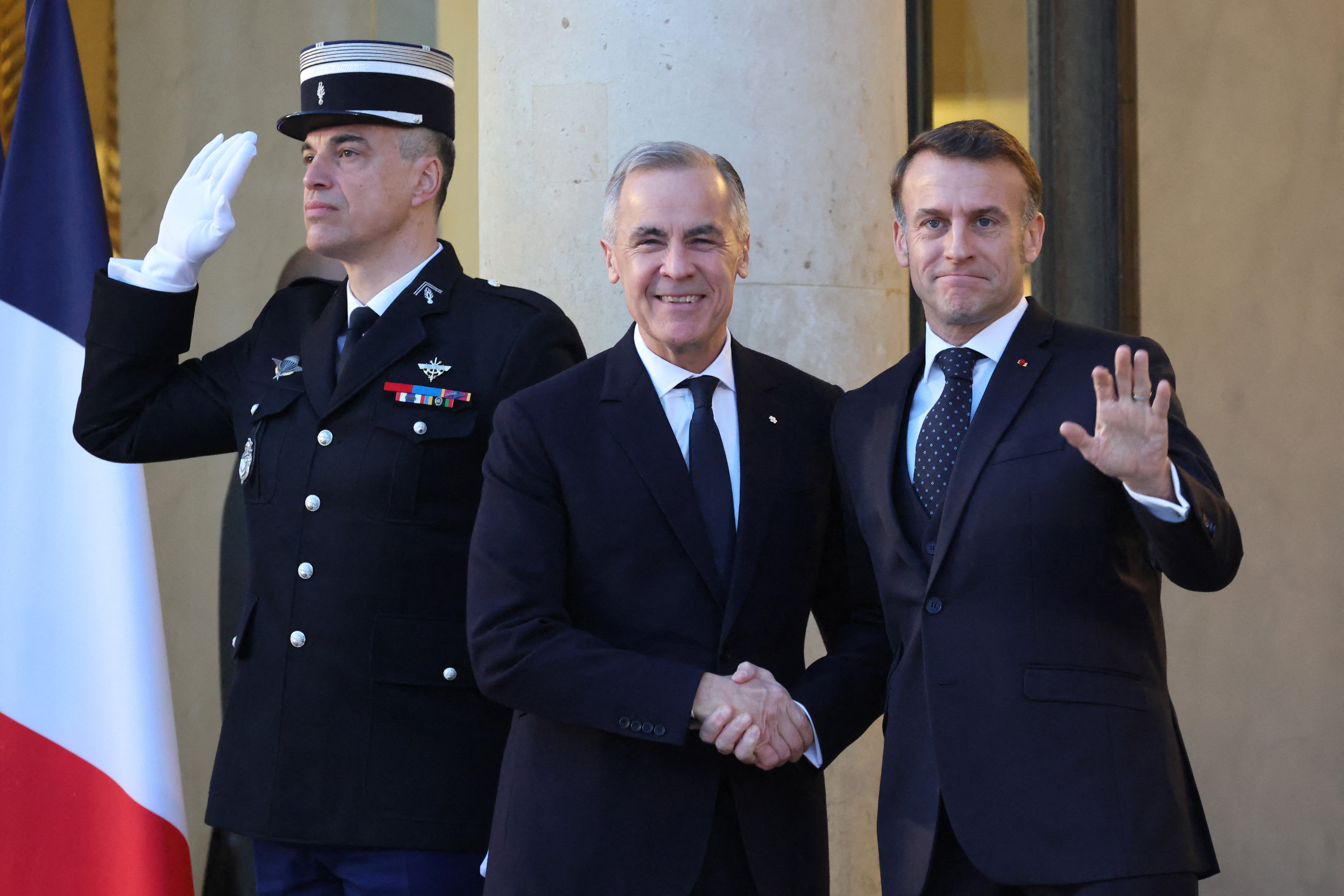 French president Emmanuel Macron (right, with Canadian PM Mark Carney) is hosting foreign leaders in Paris on Tuesday to discuss Ukraine’s security guarantees
