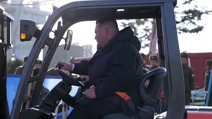 Kim Jong Un drives pallet truck at memorial site for North Korean soldiers